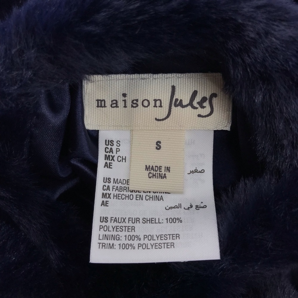 Maison Jules Navy Blue Reversible Faux Fur Long Sleeve Jacket Coat - Picture 13 of 16